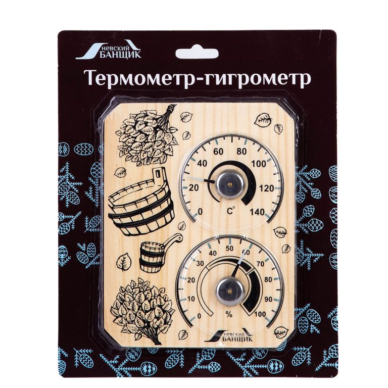 Термометр-гигрометр д/бани и сауны «Веники и шайка»