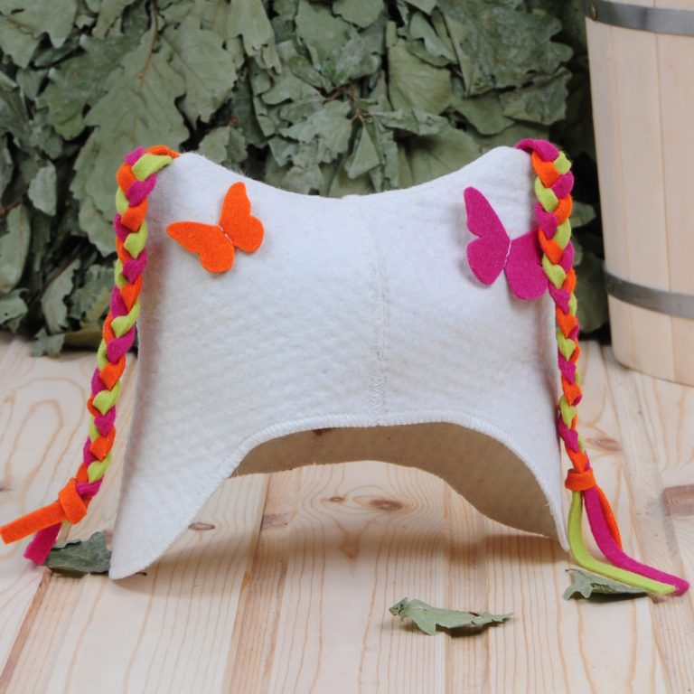 Шапка малая «Бабочки», с косичками, войлок