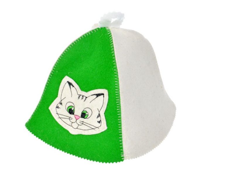 Шапка малая «Котенок», войлок бело-зелёный