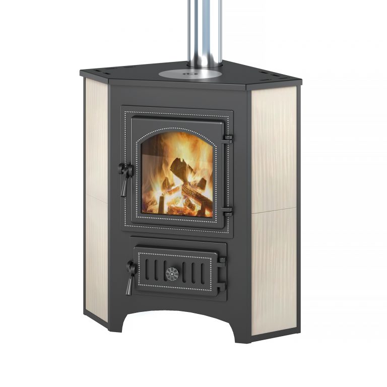 Печь-Камин ВЕЗУВИЙ ПК-01 (220) угловой беж. 9 кВт (150 м3) Ø 115мм