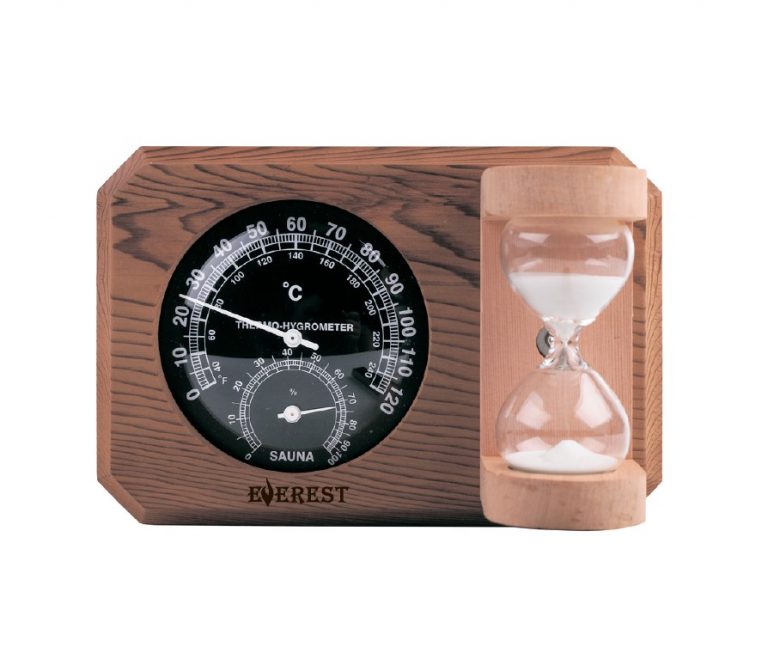 Термогигрометр мини Эверест с часами кедр Black