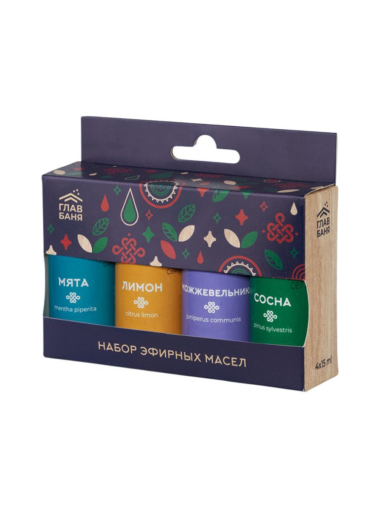 набор эфирных масел Главбаня (лимон, можжевельник, мята, сосна)